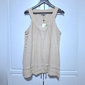 Angel Maternity Womens V-Neck Sleeveless Blouse Side Snap Button Linen Rayon
